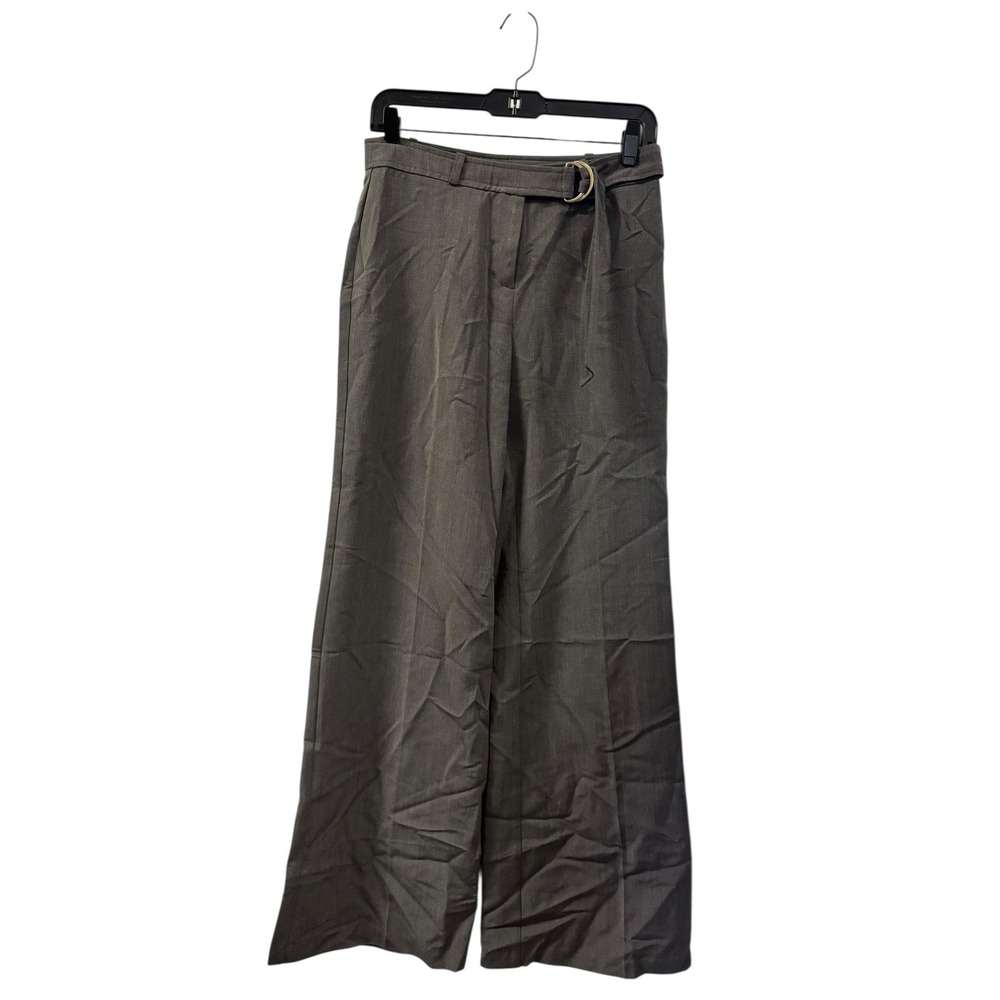 Have Wide Leg Belted Trousers Pants Gray Herringbone D-Ring Buckle Size L